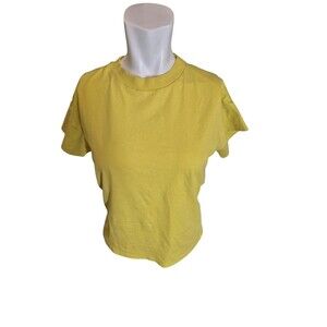 Bellarose Cotton T-Shirt Crew Neck Embroidered logo Chartreuse Sz XS/S